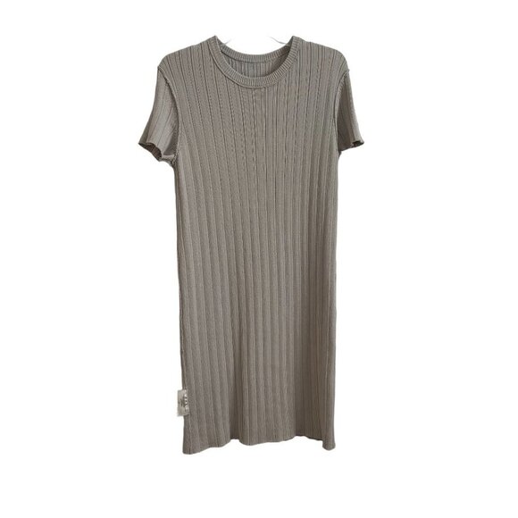 MM Lafleur Beige Short Sleeve Pullover Dress Textured Knitted 100 Cotton Size M - Picture 9 of 11